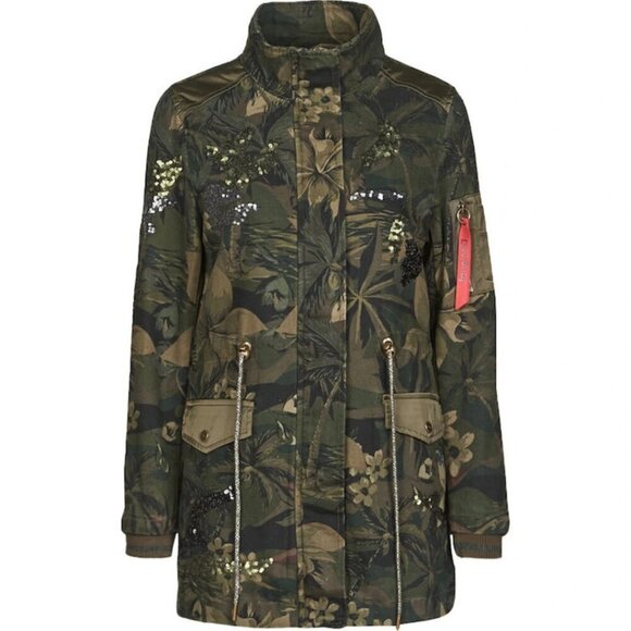 NWT Desigual cotton green & black tropical print camouflage sequined jacket, XS - Picture 12 of 16